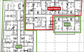 Pôdorys 2.NP navrhovaného BD so znázornenými polohami bytov