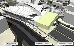 Vizualizácia - Tréningová hala a parkovací dom - Steel Aréna